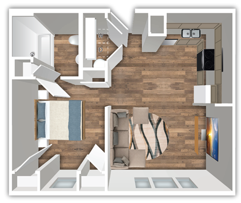 Floor plan for 1 bed, 1 bath, 650 sqft